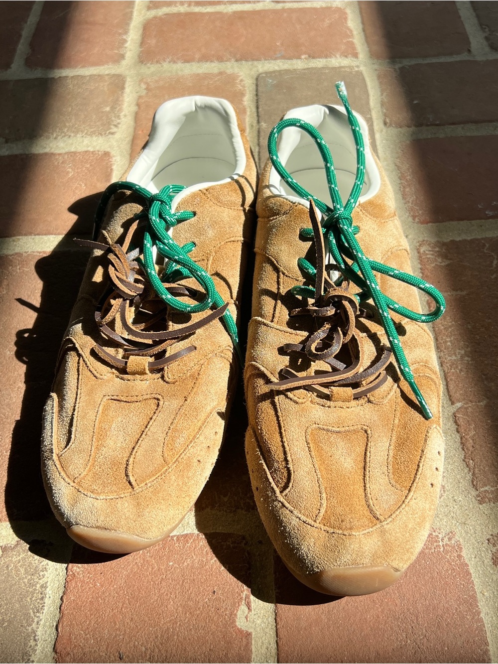 Aldo Women's Tan Suede Sneakers with Green Laces